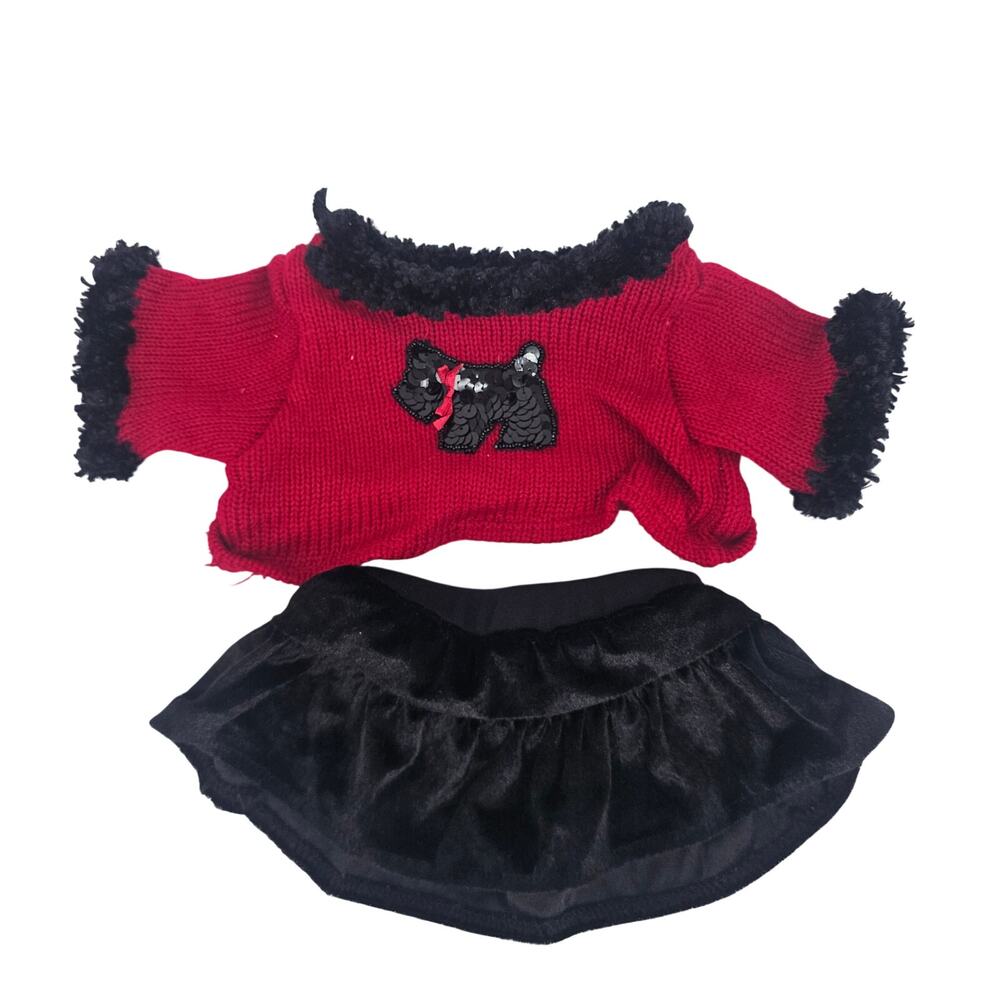 Build a Bear 2 Piece Set  Black Velour Skirt Red Sweater Plush Doll Clothes